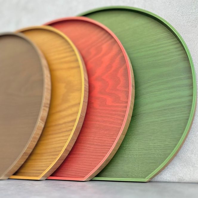 ［チェリーピンク］紀州漆器 木製 カラー半月盆 トレー 約36cm［YS141］ 303446_CR172VC03