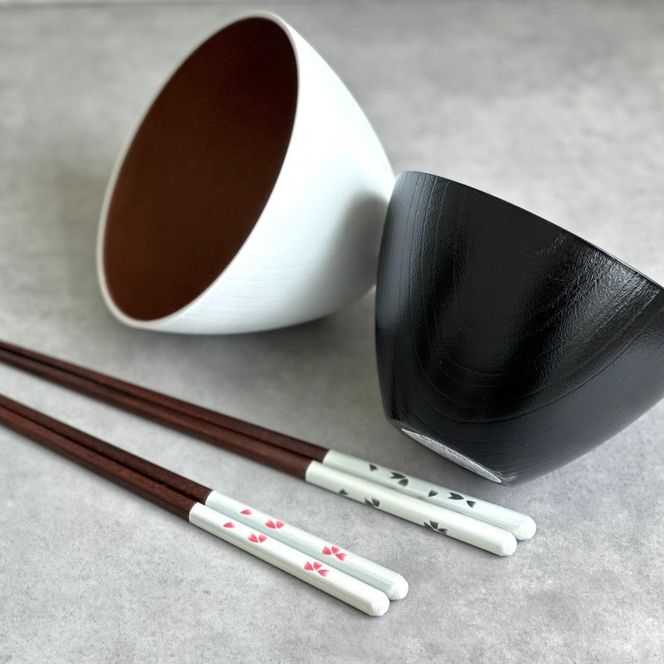 ★食洗機 電子レンジ 対応 お椀 ブラック ホワイト 2個セット 箸付き 2膳 4点セット  モノクロマルチボウル 303446_CR177