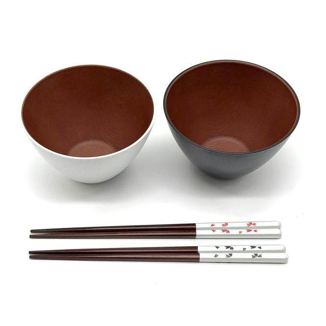 ★食洗機 電子レンジ 対応 お椀 ブラック ホワイト 2個セット 箸付き 2膳 4点セット  モノクロマルチボウル 303446_CR177