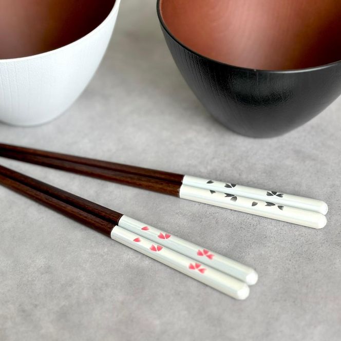 ★食洗機 電子レンジ 対応 お椀 ブラック ホワイト 2個セット 箸付き 2膳 4点セット  モノクロマルチボウル 303446_CR177