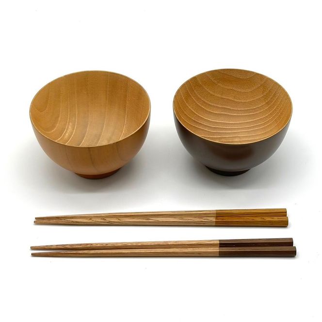 ★ギフトボックス付き ペア ナチュラルボウル ブラウン 2個セット 箸付き 303446_CR179