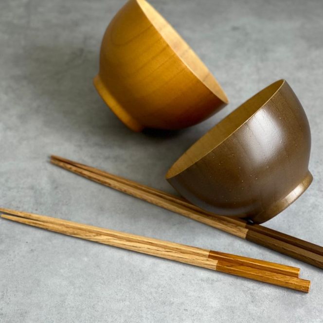 ★ギフトボックス付き ペア ナチュラルボウル ブラウン 2個セット 箸付き 303446_CR179