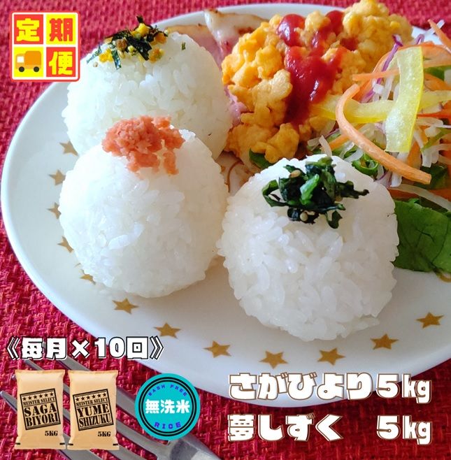CI373_【無洗米食べ比べ！】さがびより５㎏夢しずく５㎏【１０回定期便】/みやき町