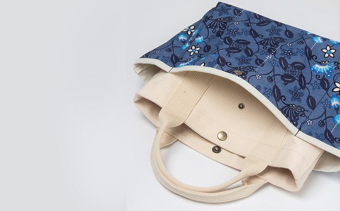 「琉球帆布」お散歩バッグ ふくふくシークヮーサー - 帆布 布 トート トートバッグ 琉球紅型 人気 紅型作家 宮城守男 おしゃれ レディース ファッション お出かけ かばん 鞄 手仕事 手づくり ハンドメイド 琉球帆布 伝統技術 沖縄県 八重瀬町【価格改定】