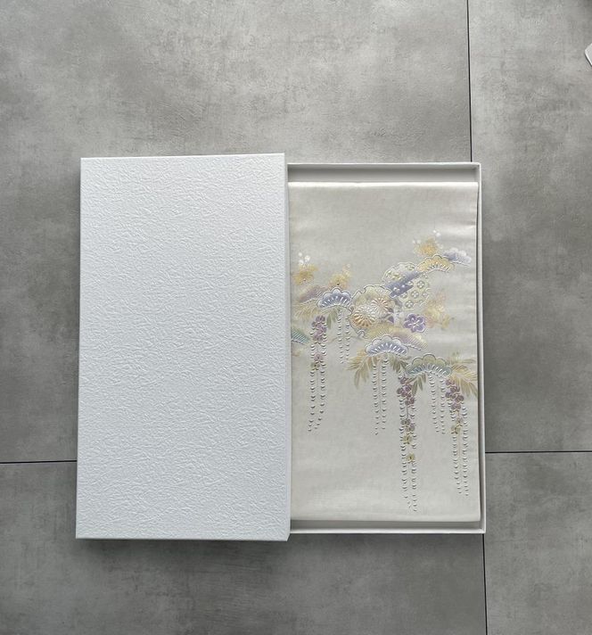 【光映工芸】京都発！特許高蒔絵技法による伝統工芸品 袋帯（雪輪松藤 白地 引箔）≪着物・訪問着の格式を上げる帯≫ 261009_A-CT049