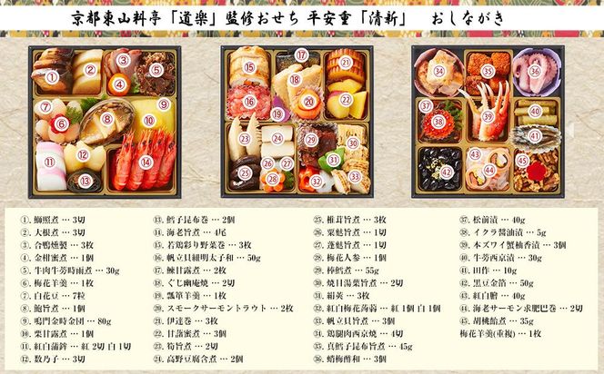 【京料理 道楽】6.5寸冷蔵おせち 平安祝重「清新」（約3～4人前)［ 京都 東山 料亭 創業390年 伝統 おせち 大人気 2025 正月 お祝い 老舗 グルメ ご自宅用 送料無料 お取り寄せ 人気 おすすめ 京料理 ］ 261009_A-PF1001