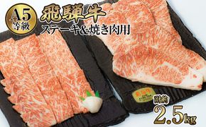 店主こだわり雌牛 飛騨牛A5等級　ステーキ＆焼き肉用計約2.5kg [No.117]