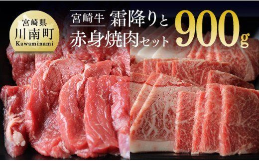 宮崎牛 霜降りと赤身焼肉セット 900g [G7424]