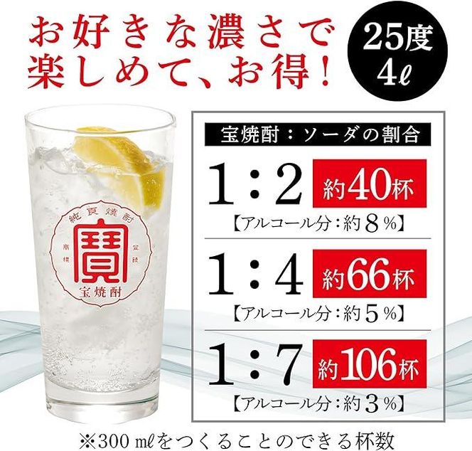 【宝酒造】宝焼酎25°4ＬエコペットＮ［ タカラ 京都 お酒 焼酎 人気 おすすめ 定番 おいしい ギフト プレゼント 贈答 ご自宅用 お取り寄せ ］ 261009_B-BL46