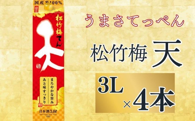 【宝酒造】松竹梅「天」（3L紙パック×4本）［ タカラ 京都 お酒 日本酒 清酒 人気 おすすめ 定番 おいしい ギフト プレゼント 贈答 ご自宅用 お取り寄せ ］ 261009_B-BL56