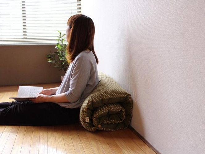 【 洛中高岡屋 】うたた寝にちょうどいい寛ぎのアイテム　カバータイプごろ寝敷きふとん（グリーン系） 261009_B-BZ65