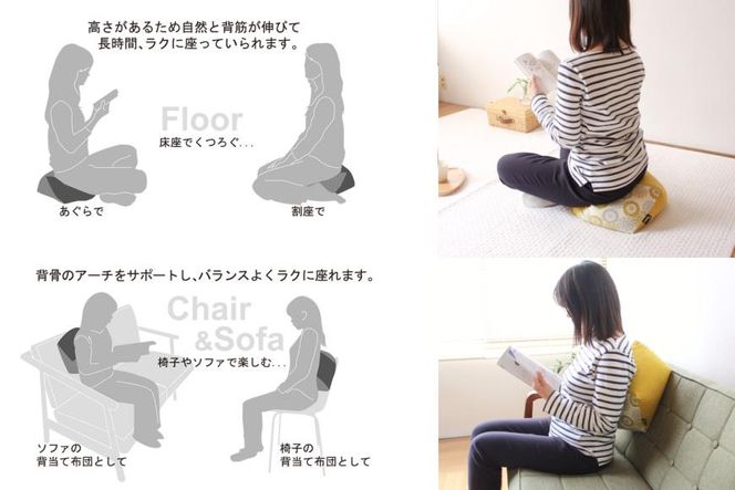 【 洛中高岡屋 】ラクにくつろげる おじゃみ座布団（木綿・菜の花フローラル） 261009_B-BZ79