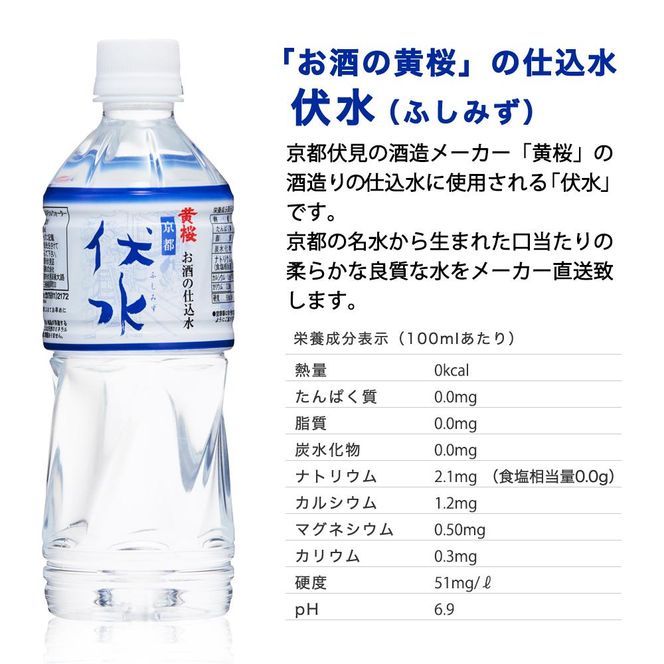 【黄桜】お酒の仕込水 伏水 （530ml×24本入）［ キザクラ 京都 水 飲料水 水割り用 人気 おすすめ 定番 ギフト プレゼント 贈答 ご自宅用 お取り寄せ おいしい ］ 261009_B-DN18