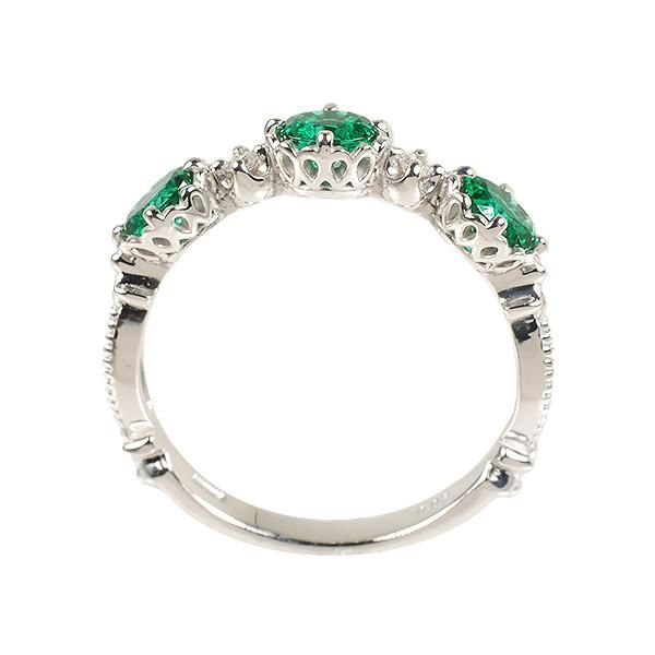 【京セラ】クレサンベール〈エメラルド・天然ダイヤモンド〉リング【オーバル3石/アンティーク風/5月誕生石/K18ホワイトゴールド/WRGE2635】 261009_B-EU71