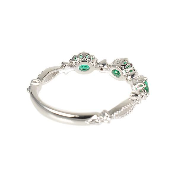 【京セラ】クレサンベール〈エメラルド・天然ダイヤモンド〉リング【オーバル3石/アンティーク風/5月誕生石/K18ホワイトゴールド/WRGE2635】 261009_B-EU71