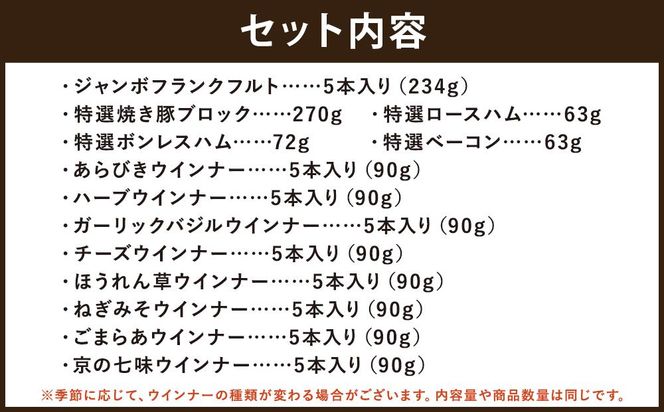 【京都特産ぽ－く】京都ぽーくセット　ウインナ－・フランクフルト・ハム・焼豚・ベーコン　たくさんの詰め合わせ 261009_B-FL04