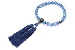 【京念珠×京ちりめん】青虎目石 数珠袋付き ブルー【土屋念珠店/男性用/メンズ/数珠/略式/仏具】 261009_B-FR79