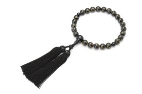 【京念珠×京ちりめん】黒オニキス 数珠袋付き ブラック【土屋念珠店/男性用/メンズ/数珠/略式/仏具】 261009_B-FR80