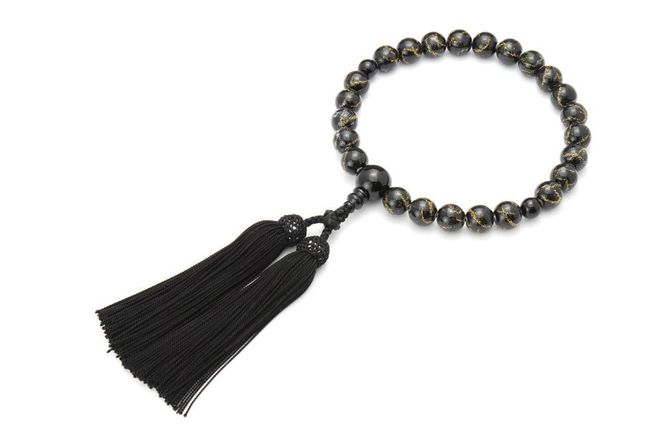 【京念珠×京ちりめん】黒オニキス 数珠袋付き ブラック【土屋念珠店/男性用/メンズ/数珠/略式/仏具】 261009_B-FR80