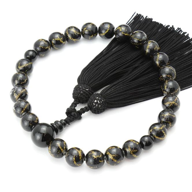 【京念珠×京ちりめん】黒オニキス 数珠袋付き ブラック【土屋念珠店/男性用/メンズ/数珠/略式/仏具】 261009_B-FR80