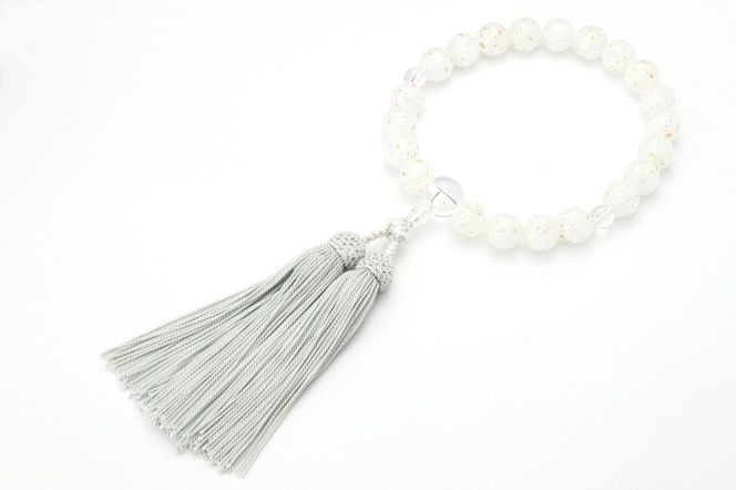 【京念珠×京ちりめん】水晶 ホワイト 数珠袋付き【土屋念珠店/女性用/レディース/数珠/略式/仏具】 261009_B-FR81