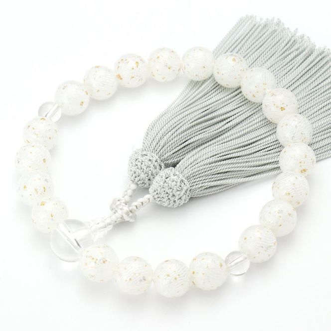 【京念珠×京ちりめん】水晶 ホワイト 数珠袋付き【土屋念珠店/女性用/レディース/数珠/略式/仏具】 261009_B-FR81