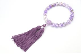 【京念珠×京ちりめん】藤雲石 数珠袋付き ラベンダー【土屋念珠店/女性用/レディース/数珠/略式/仏具】 261009_B-FR82