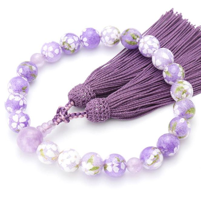 【京念珠×京ちりめん】藤雲石 数珠袋付き ラベンダー【土屋念珠店/女性用/レディース/数珠/略式/仏具】 261009_B-FR82
