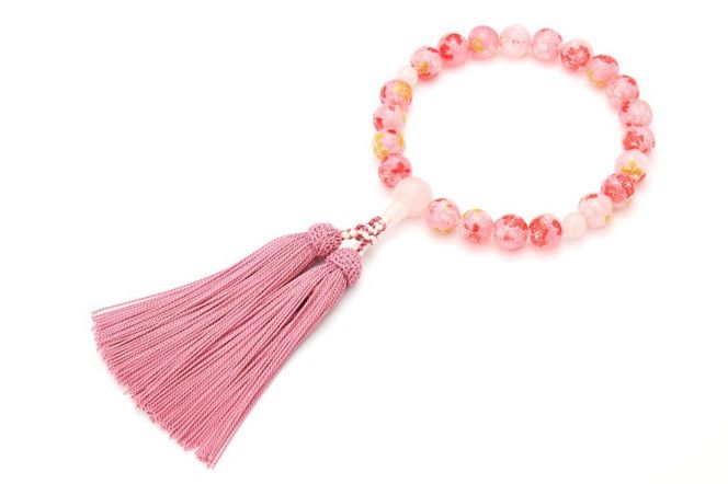 【京念珠×京ちりめん】ローズクォーツ 数珠袋付き ピンク【土屋念珠店/女性用/レディース/数珠/略式/仏具】 261009_B-FR84