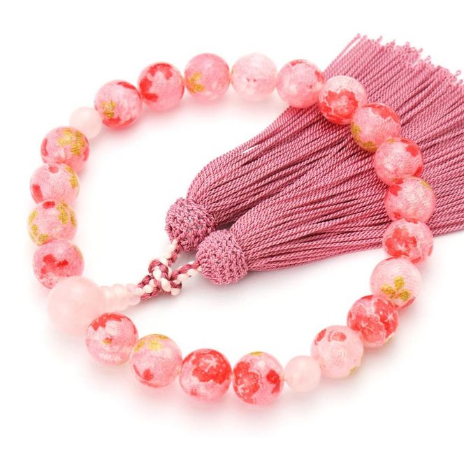 【京念珠×京ちりめん】ローズクォーツ 数珠袋付き ピンク【土屋念珠店/女性用/レディース/数珠/略式/仏具】 261009_B-FR84