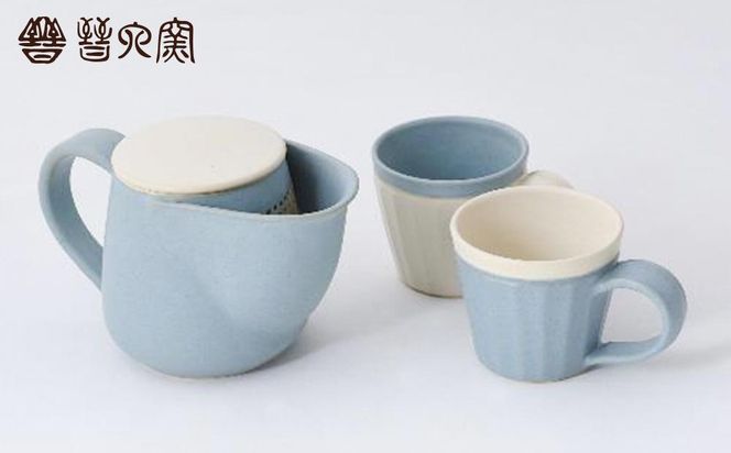 【晋六窯】PELICAN TEA POT/BLUE＆CUP（色違いのCUP 2個） 261009_B-HH02