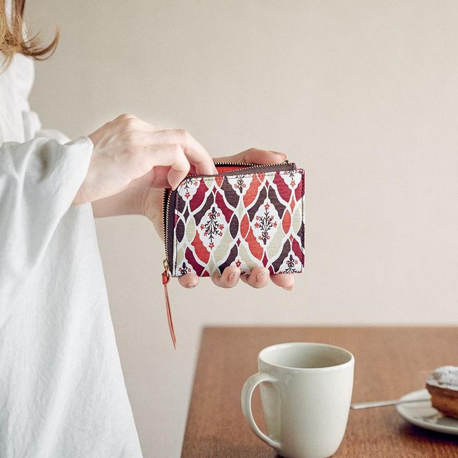 【亥之吉】手捺染シルクレザーミニ財布 「ほしのぶーけオレンジ」（いのきち） 261009_B-UY03