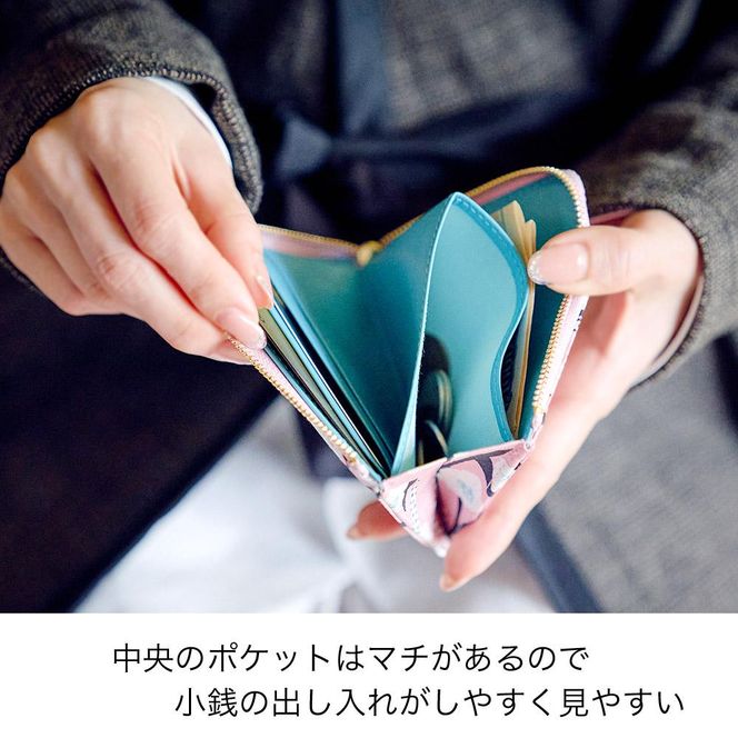 【亥之吉】手捺染シルクレザーミニ財布 「ほしのぶーけオレンジ」（いのきち） 261009_B-UY03