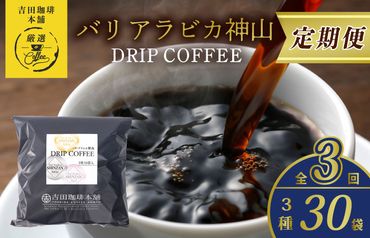 099Z146 ドリップコーヒー バリ アラビカ神山 3種30袋 定期便 全3回【毎月配送コース】