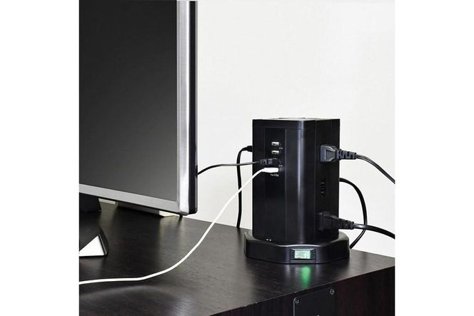 電源タップ　雷ガード　USBタワー型集中スイッチ付タップ　USB×4ポート　12個口2ｍ　WBS-TW1204USB(BK) 272183_AZ131