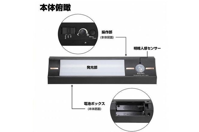 もてなしライトスティック形　電球色・白色　人感センサー　電池式　HLH-2203 272183_AZ137