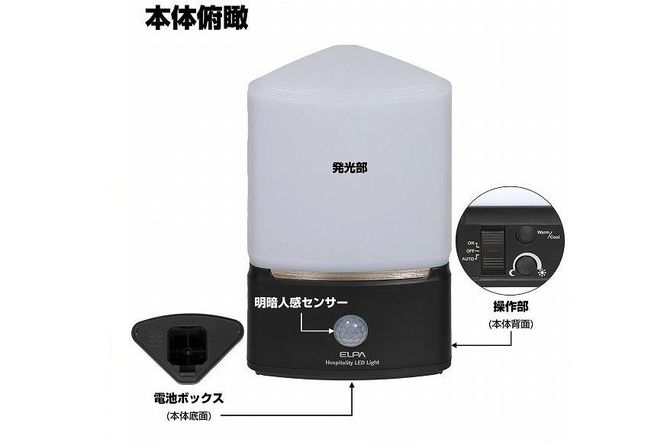 もてなしライトコーナー形　電球色・白色　人感センサー　電池式　HLH-2202 272183_AZ138