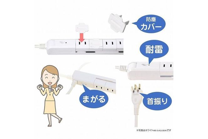 電源タップ　耐雷サージ　USBポート付き回転式電源タップ　ブラック　USB×2ポート　4個口2ｍ　WBS-SL402USB(BK) 272183_AZ139