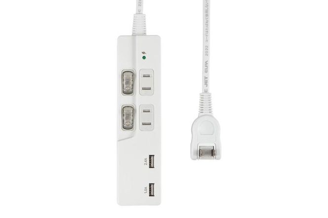 電源タップ　耐雷サージ　USBポート付きスイッチ付きタップ　USB×2ポート　2個口2ｍ　WBK-2232SUA(W) 272183_AZ155