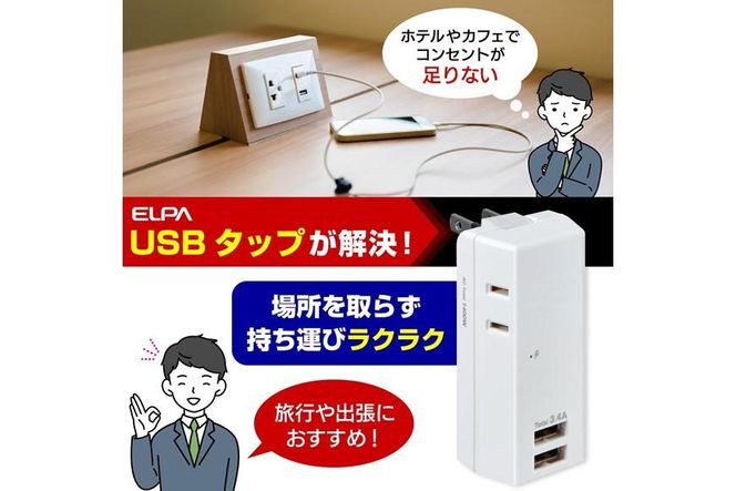 電源タップ　耐雷サージ　USBポート付き　USB×2ポート　2個口　3.4A　UA-223SB　 272183_AZ85