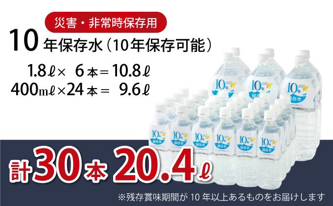 水 10年保存水 1.8L×6本 400ml×24本セット 計20.4L 10年保存可能 室戸海洋深層水100%使用 ミネラルウォーター ペットボトル 長期保存水 備蓄水 非常災害備蓄用 災害用 避難用品 防災 防災グッズ 赤ちゃん ミルク 子ども 大人 薬服用 自然災害 送料無料 ak030!