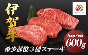 伊賀希少部位３種ステーキセット　600ｇ（100g×6枚） 242161_EZ010