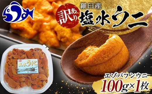 訳あり塩水うに（ばふんうに）100g×1枚 北海道 知床 羅臼 天然 エゾバフン ウニ 雲丹 海鮮 魚介 016942_BX012