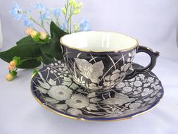 【京陶きよみず】清水焼 紫地銀彩花蝶紋珈琲碗皿 カップ＆ソーサーセット 261009_A-GF001