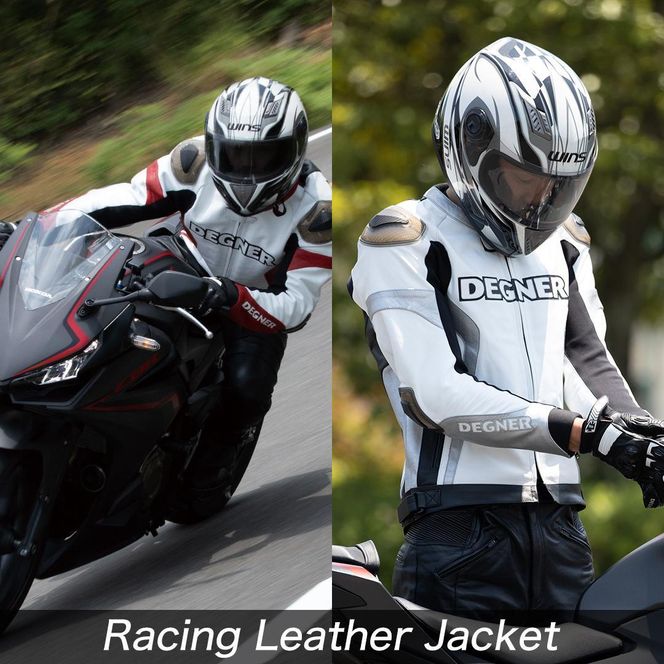 【デグナー】レーシングジャケット ホワイト-シルバー〈Mサイズ〉22WJ-6［ 京都 八王子 バイクギア ジャケット 人気 おすすめ 革 レザー ツーリング ライダー バイカー バイク ブランド メーカー ギア パーツ ］ 261009_A-JR069VC01