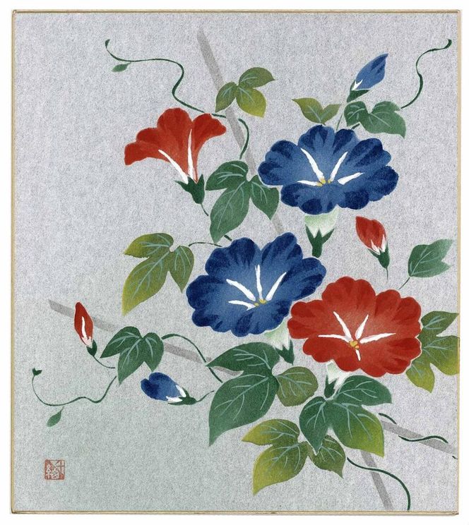 【長谷川松寿堂】型友禅染色紙（８寸×９寸）４枚・色紙立て１個 261009_A-SA001