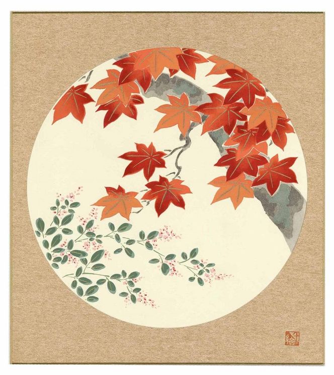 【長谷川松寿堂】型友禅染色紙（８寸×９寸）４枚・色紙立て１個 261009_A-SA001