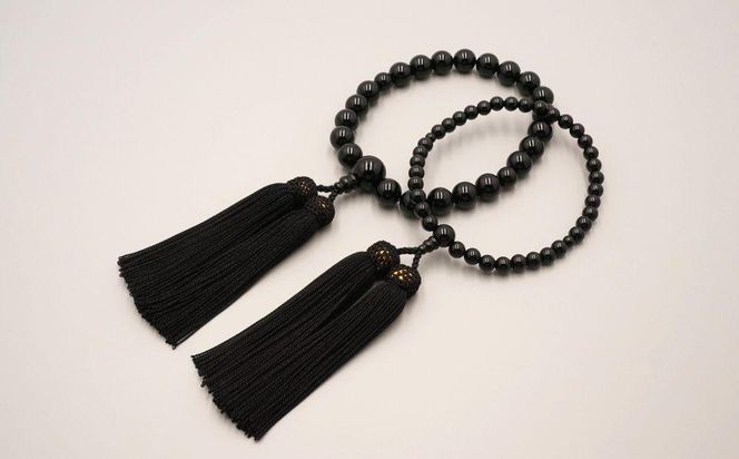 【神戸珠数店】〈京念珠〉黒オニキス 男性用数珠/女性用数珠セット【数珠袋2枚付き】 261009_B-JN38