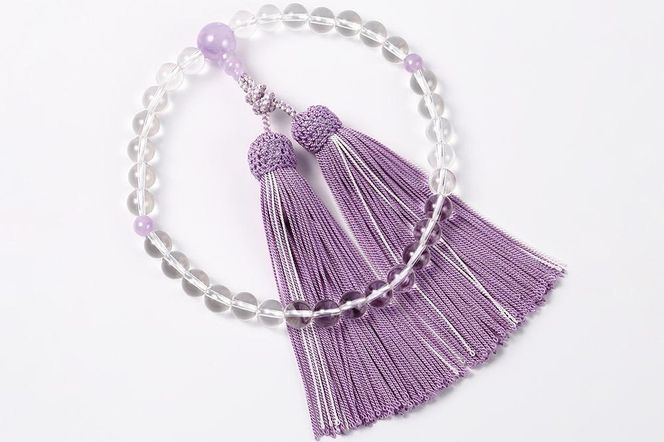 【意匠京念珠板倉】京念珠 数珠 女性用 水晶 藤雲石入 念珠袋セット・桐箱&証明書付（京都府伝統産業優秀技術継承） 261009_B-VJ02