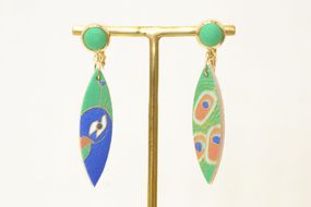 【染工房正茂】手描友禅 ピアス / イヤリング（ファブリックアクセサリー）《孔雀》  261009_B-VK01